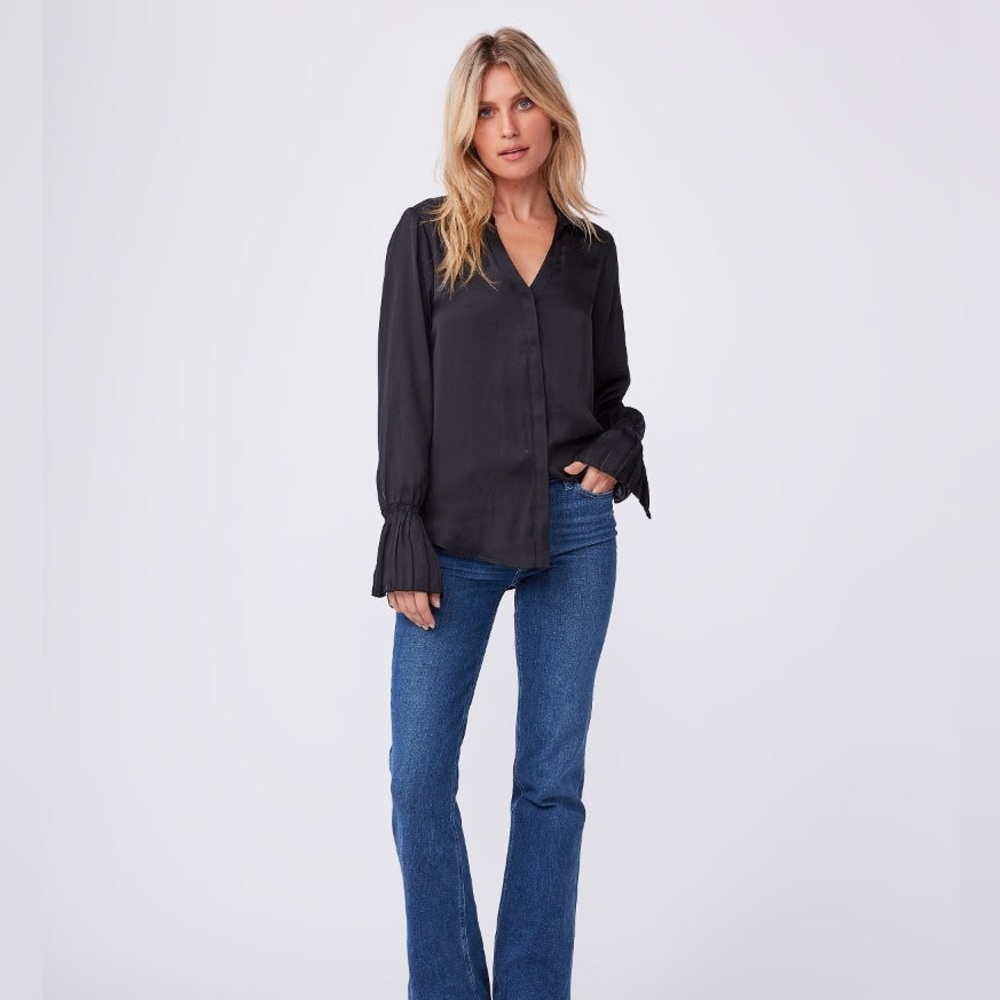 Paige Abriana black silky flare sleeve button up size medium - Picture 4 of 11